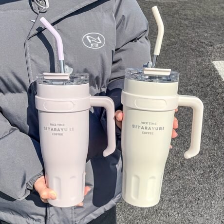 1140ML Large Capacity Stainless Steel Water Cup - Insulated Car Office Tumbler with Simple Straw for Ice and Hot Drinks