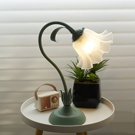 Rustic Flower Table Lamp - Desk Lamp for Bedroom, Living Room, Study Room with DIY Modeling Creative Design, Night Light Function, and B&B Hotel Style