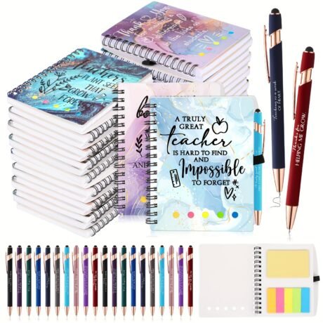 20 Sets Teacher Appreciation Gifts Inspirational Spiral Notebooks with Motivational Ballpoint Pens Thank You Journal Gift Touch Screen Ballpoint Pen for Teacher Back to School Gifts