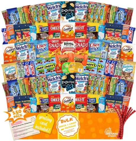 Snack Box Care Package (150) Variety Snacks Gift Box Bulk Snacks -, College Students, Military, Work or Home - Over 9 Pounds of Snacks! Snack Box Fathers gift basket gifts for men