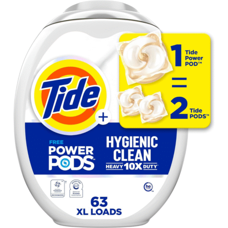 Tide Hygienic Clean Heavy 10x Duty Power PODS Laundry Detergent Pacs, Spring Meadow, 63 count, For Visible and Invisible Dirt