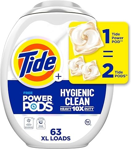 Tide Hygienic Clean Heavy 10x Duty Power PODS Laundry Detergent Pacs, Spring Meadow, 63 count, For Visible and Invisible Dirt